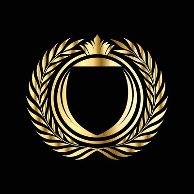 golden shield with laurel wreath on black background