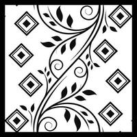 a black and white design with a leaf and diamond pattern. Dynamic Wavy Flower Tile Pattern. vector