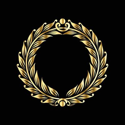 golden laurel wreath on black background. golden frame