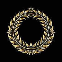 golden laurel wreath on black background. golden frame. vector
