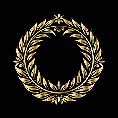 golden laurel wreath on black background. golden frame.