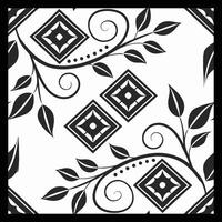 a black and white square tile with a floral design. pattern in geometric ornamental style. Black and white pattern. vector