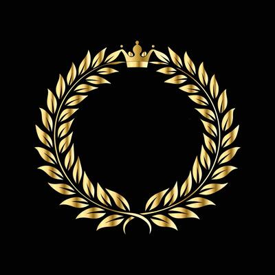 golden laurel wreath with crown on black background