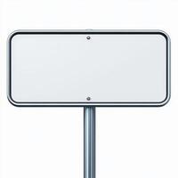 Blank White Rectangular Road Sign Empty Signage Metal Frame Signpost Isolated on White photo