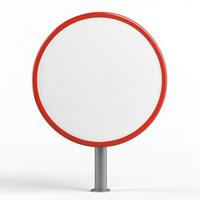 Blank Red Circular Sign Empty Round Traffic Signboard Mockup Template Isolated White Ba photo