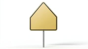 Blank Yellow Road Sign Traffic Sign Template Empty Signboard Metal Frame Isolated S photo