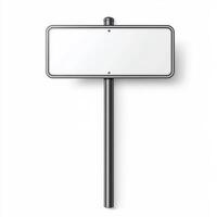 Blank Rectangular Road Sign Empty Signpost White Signboard Metal Frame Isolated Sign photo