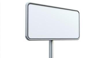Blank Rectangular Road Sign Metallic Frame White Background Mockup Template Signage photo