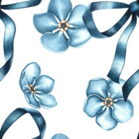 A simple pattern with blue forget-me-nots and bows of their ribbons. The illustration is done in watercolor by hand. For textiles, wallpapers, prints, wrapping paper, background png