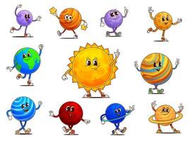 Solar system groovy space planets characters vector