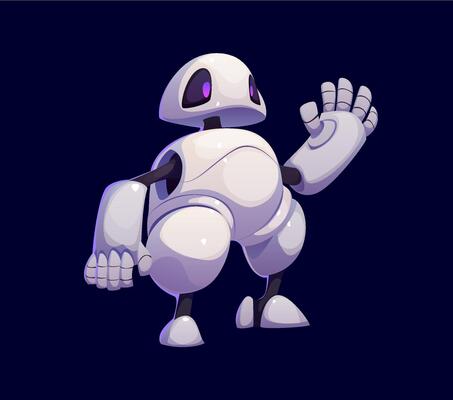 Cartoon futuristic robot character waving its hand