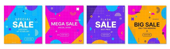 Big sale banners with memphis geometric patterns vector