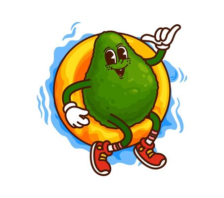 Cartoon groovy avocado character on floater ring