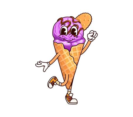 Ice cream groovy character with a purple scoop
