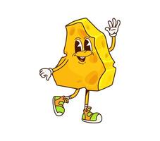 Cartoon groovy cheese character with funny face vector