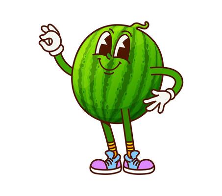 Groovy watermelon character showing OK gesture