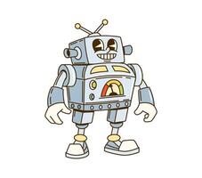 Cartoon groovy retro robot funny character vector