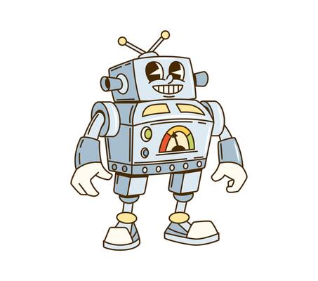 Cartoon groovy retro robot funny character