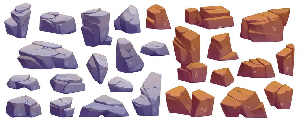 Cartoon rock stones, mountain crag, cliff, boulder