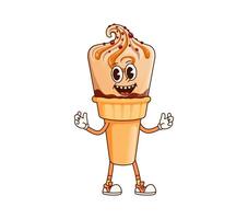 Groovy ice cream cone, cartoon character vector