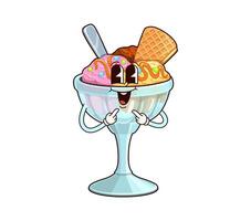 Ice cream sundae groovy character with topping vector