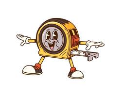 Groovy tape measure cartoon character, DIY tool vector