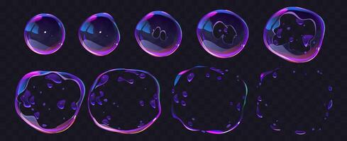 Soap bubble burst effect animated sprite sheet in color vector