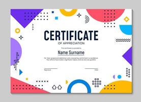 Appreciation certificate with Memphis shapes vector