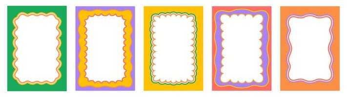Retro color scallop wavy frames, y2k borders vector