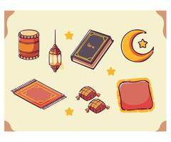 Colorful Ramadan Decorative Elements and Instruments Illustration vector