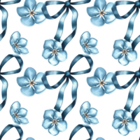 A simple pattern with blue forget-me-nots and bows of their ribbons. The illustration is done in watercolor by hand. For textiles, wallpapers, prints, wrapping paper, background png