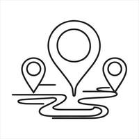 Single one line Continuous one line drawing of map location pointers. Map pin or navigation pointer with single line route or way silhouette on white background vector