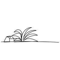 a line drawing of a grass and stone rock vector