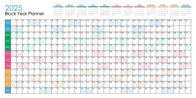 2025 colorful block year planner. Graphic design. vector