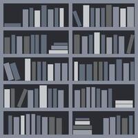 Books in bookcase of grey shadows. Library. Graphic design. vector