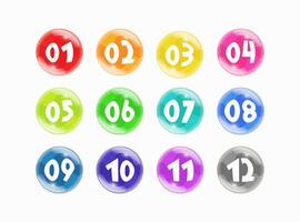 Bullet points buttons colorful with fish eye effect. Infographic. Graphic design. vector