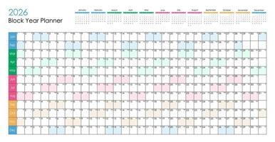 2026 colorful block year planner. Graphic design. vector