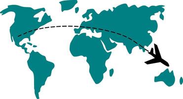 World Map with Airplane and Dashed Flight Route vector