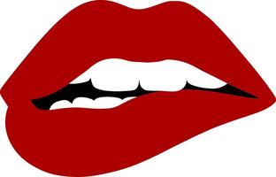Bold Red Lips Biting in a Flirty Expression vector