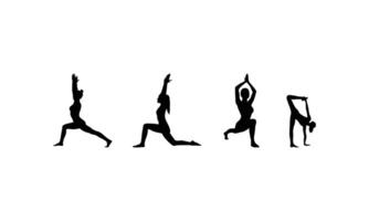 Set of Exercise Silhouette Characters in Active Workout Poses vector