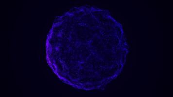 Abstract blue sphere composed of glowing particles with fluid motion on a dark background video