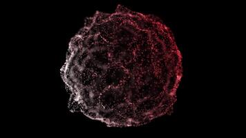 Red and white glowing sphere with flowing particles in motion video