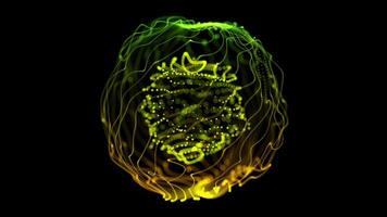Glowing Yellow Particle Sphere with Green Energy Flow video