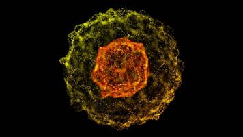 Fiery Particle Sphere with Bright Orange and Yellow Layers in Dark Background video