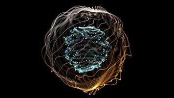 Blue Particle Sphere Surrounded by Golden and White Energy Waves video