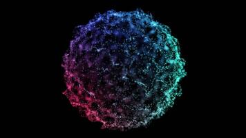 Colorful glowing sphere with dynamic particles in swirling motion video