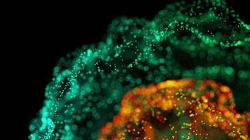 Glowing Turquoise and Orange Digital Particle Sphere on Black Background video