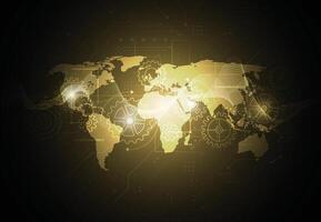 Abstract global network connection on gold background. World map point and line vector