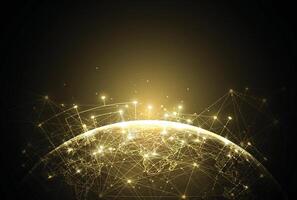 Abstract global network connection on gold background. World map point and line composition vector