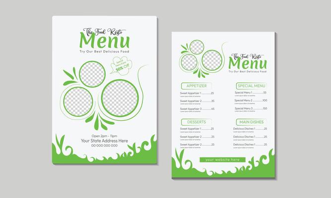 Restaurant menu template. social media marketing web banner template design. healthy food business online promotion flyer with abstract background, logo and icon. Sale cover.